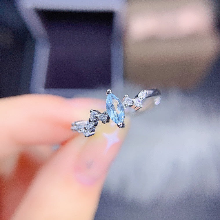 Natural aquamarine 925 silver ring