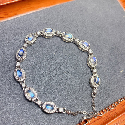 Natural Moonstone Bracelet, S925 Silver Plated with Platinum