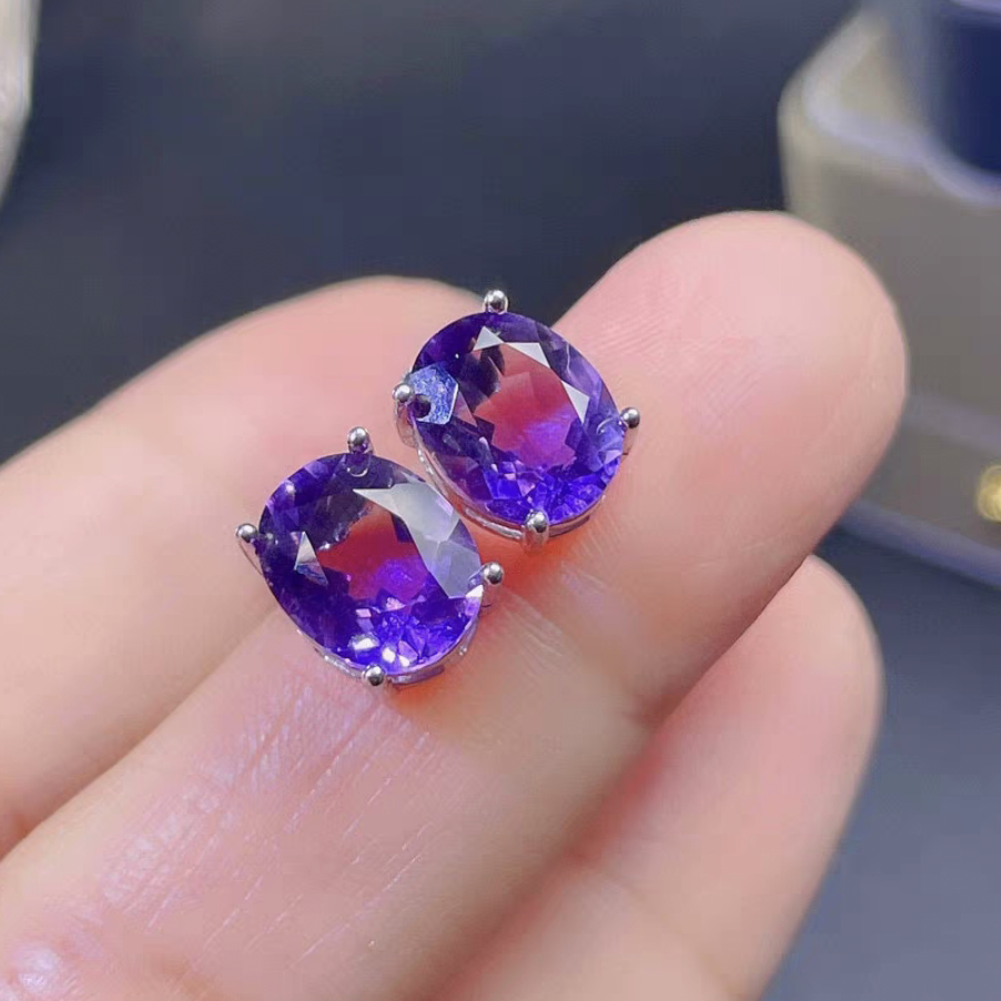 Natural Amethyst Earrings, 925 Silver with Platinum Plating