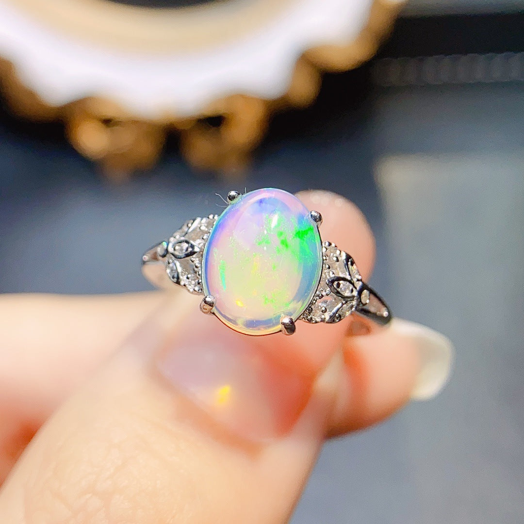 Natural White Opal Ring S925 Silver Setting, Main Stone 8*10mm