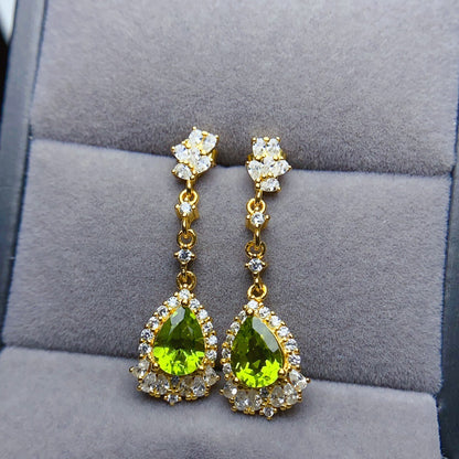 Natural Peridot Earrings, Set in S925 Silver, Main Stone 5x7mm