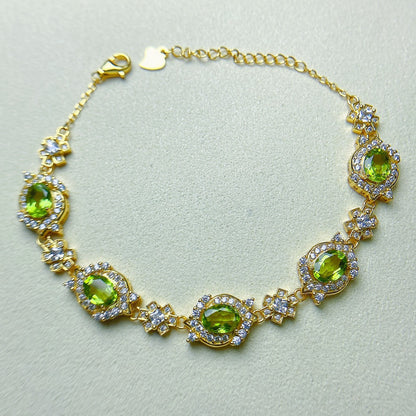 Natural Peridot Bracelet Set in 925 Sterling Silver 5*7mm