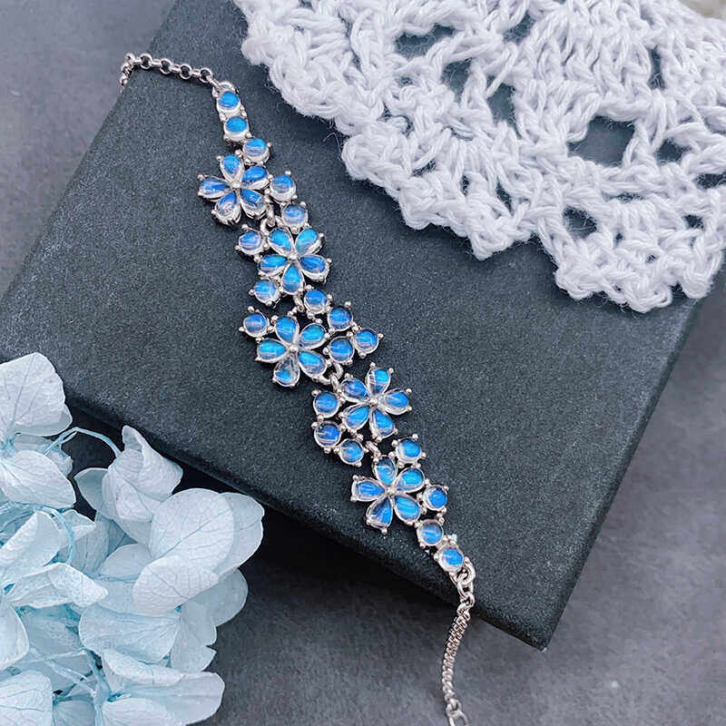 Natural Moonstone Bracelet, S925 Silver Plated with Platinum