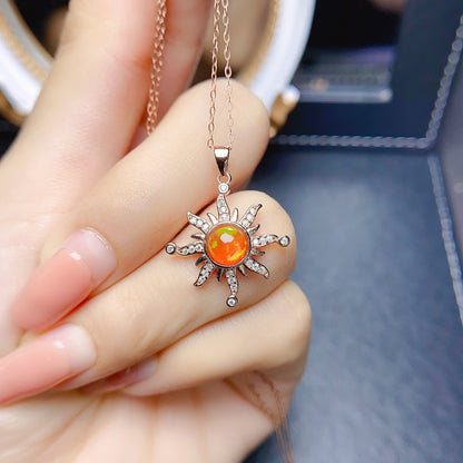 Natural Fire Opal Pendant Necklace, Set in S925 Silver