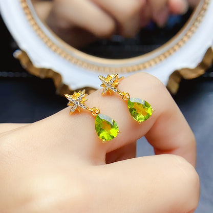 Natural Peridot Earrings Set in S925 Silver, Main Stone 6*8mm