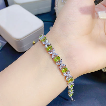 Natural Peridot Bracelet Set in 925 Sterling Silver 4*6mm