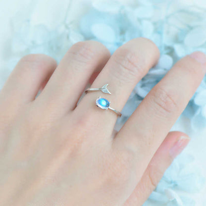 Sri Lanka Natural Moonstone 925 Silver Ring Mermaid