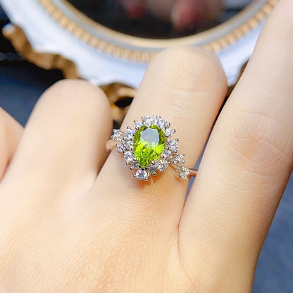 Natural Peridot Ring for Women, S925 Sterling Silver Setting, Main Stone 6*8mm