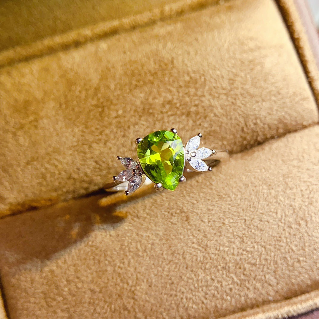 Natural Peridot Ring for Women, S925 Sterling Silver Setting, Main Stone 6*8mm