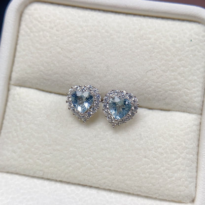 Natural Aquamarine Earrings, 925 Silver Plated with Platinum, Main Stone 5*5mm