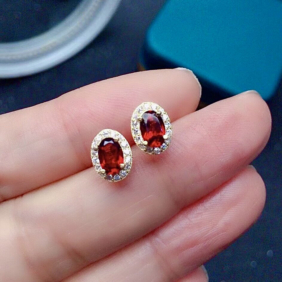 Natural Garnet Earrings, 925 Silver Plated with Rose Gold, Main Stone 4*6mm