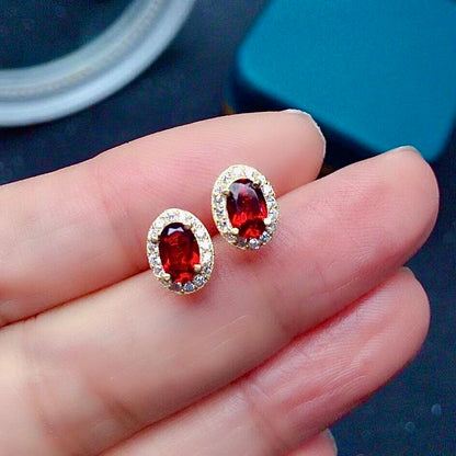 Natural Garnet Earrings, 925 Silver Plated with Rose Gold, Main Stone 4*6mm