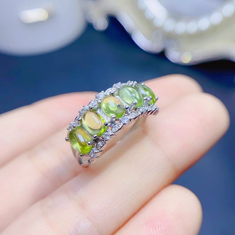 Natural Peridot Ring for Women, S925 Sterling Silver Setting, Main Stone 4*6mm