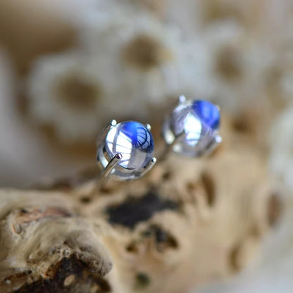 Natural Moonstone Earrings, Blue Sheen, S925 Sterling Silver, 4.2mm and 5.2mm