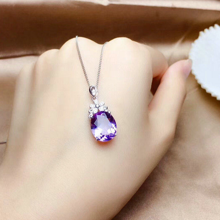 Natural Amethyst Necklace, S925 Silver Plated with Rose Gold
