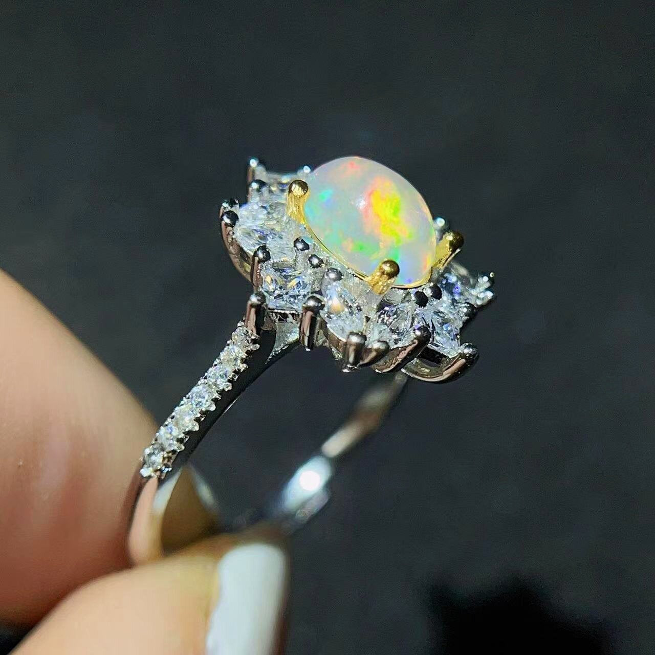 Bague en opale naturelle en argent 925