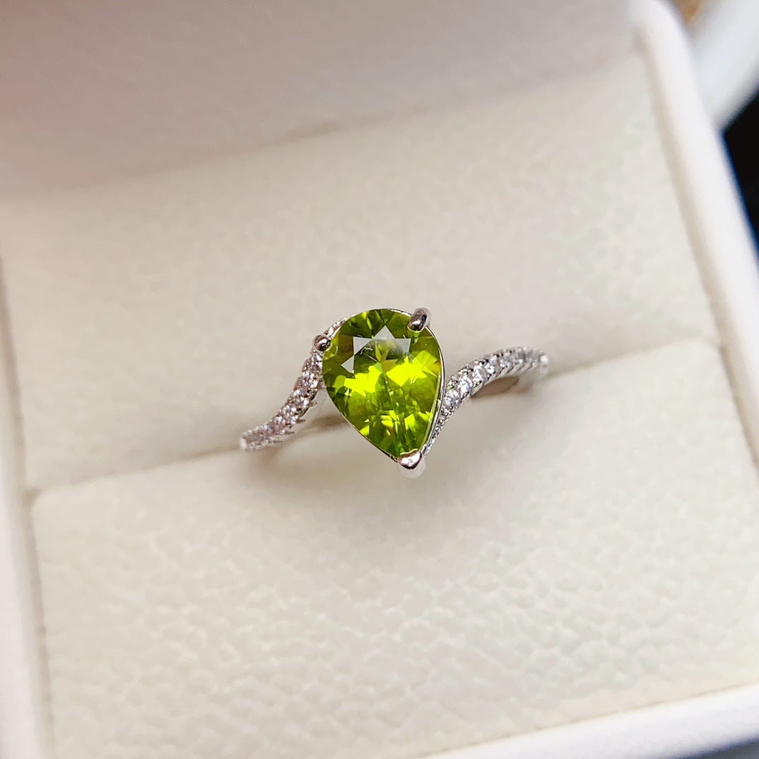 Natural Peridot Ring for Women, S925 Sterling Silver Setting, Main Stone 7*9mm
