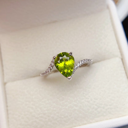 Natural Peridot Ring for Women, S925 Sterling Silver Setting, Main Stone 7*9mm