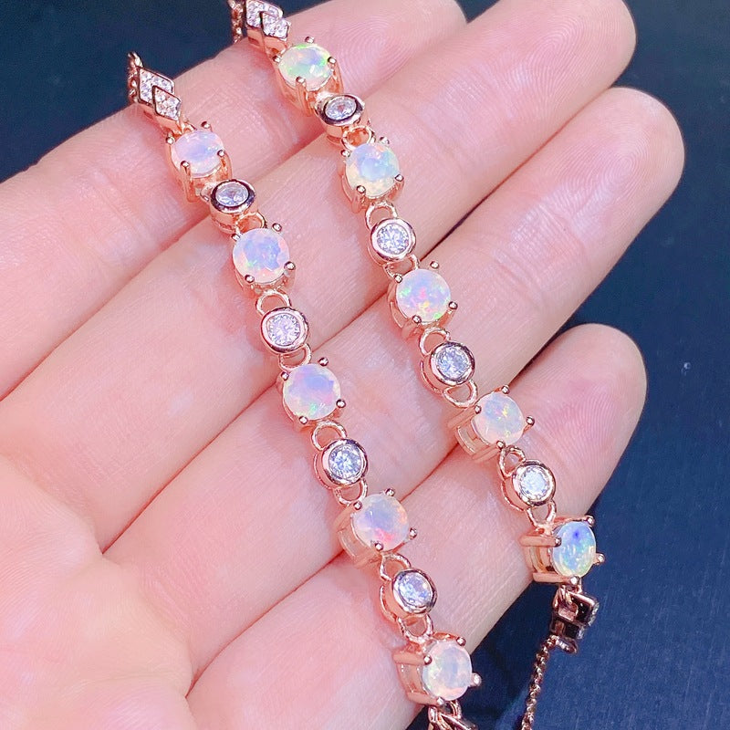 Natural Opal Bracelet Set in S925 Sterling Silver 5*5mm