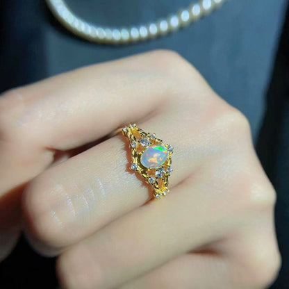 Vintage Natural Opal Ring 925 Silver