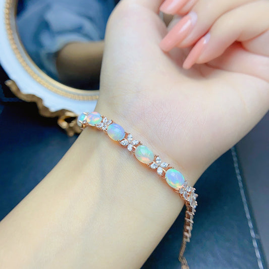 Natural Opal Bracelet Set in S925 Sterling Silver 6*8mm