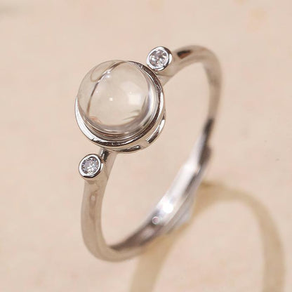 Natural white crystal 925 silver ring