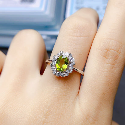 Natural Peridot Ring for Women, Set in S925 Sterling Silver, Main Stone 5*7mm