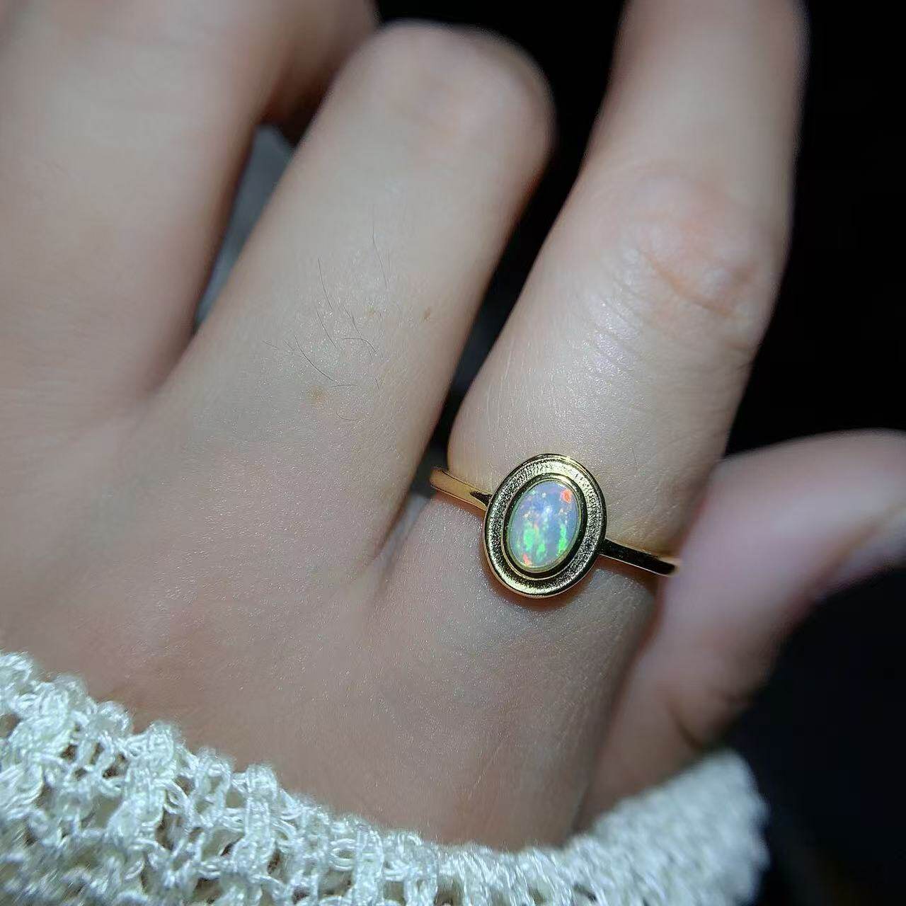 Bague Opale Naturelle Argent 925 Style Bouton