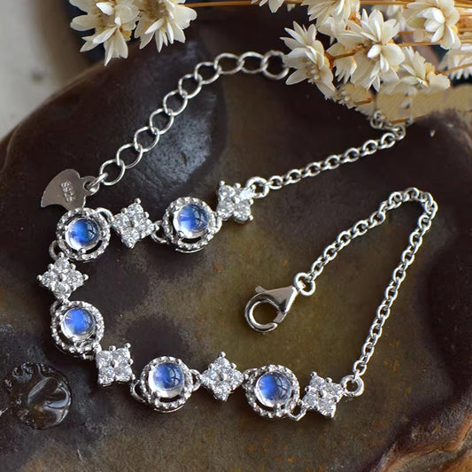 Natural Moonstone Bracelet, S925 Silver Plated with Platinum