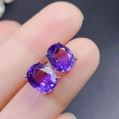 Natural Amethyst Earrings, 925 Silver with Platinum Plating
