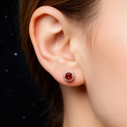 Natural Garnet Earrings, 925 Silver Plated with Rose Gold, Main Stone 5*5mm