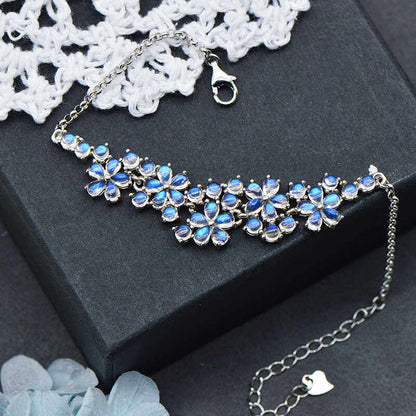 Natural Moonstone Bracelet, S925 Silver Plated with Platinum