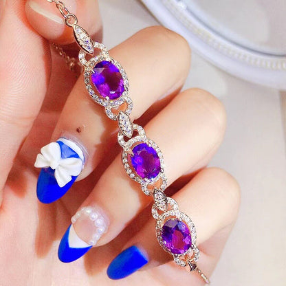 Natural Amethyst Bracelet for Women, S925 Sterling Silver Setting