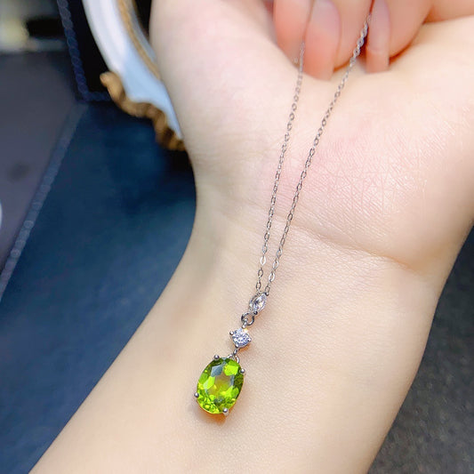 Natural Peridot Pendant Necklace, Set in S925 Silver