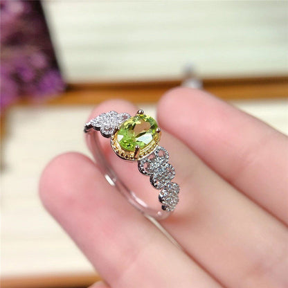Natural Peridot Ring for Women, Set in S925 Sterling Silver, Main Stone 5*7mm
