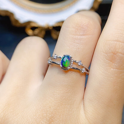 Natural Black Opal Ring S925 Silver Setting, Main Stone 4*6mm