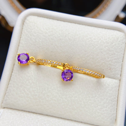 Natural Amethyst Earrings, 925 Silver with Gold Plating, 5x5mm