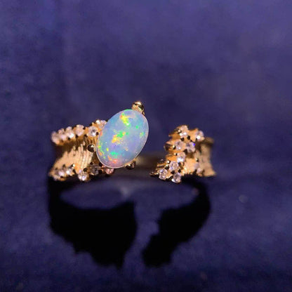 Natural Opal Ring 925 Silver with Wave Texture / Exquisite Wave Pattern
