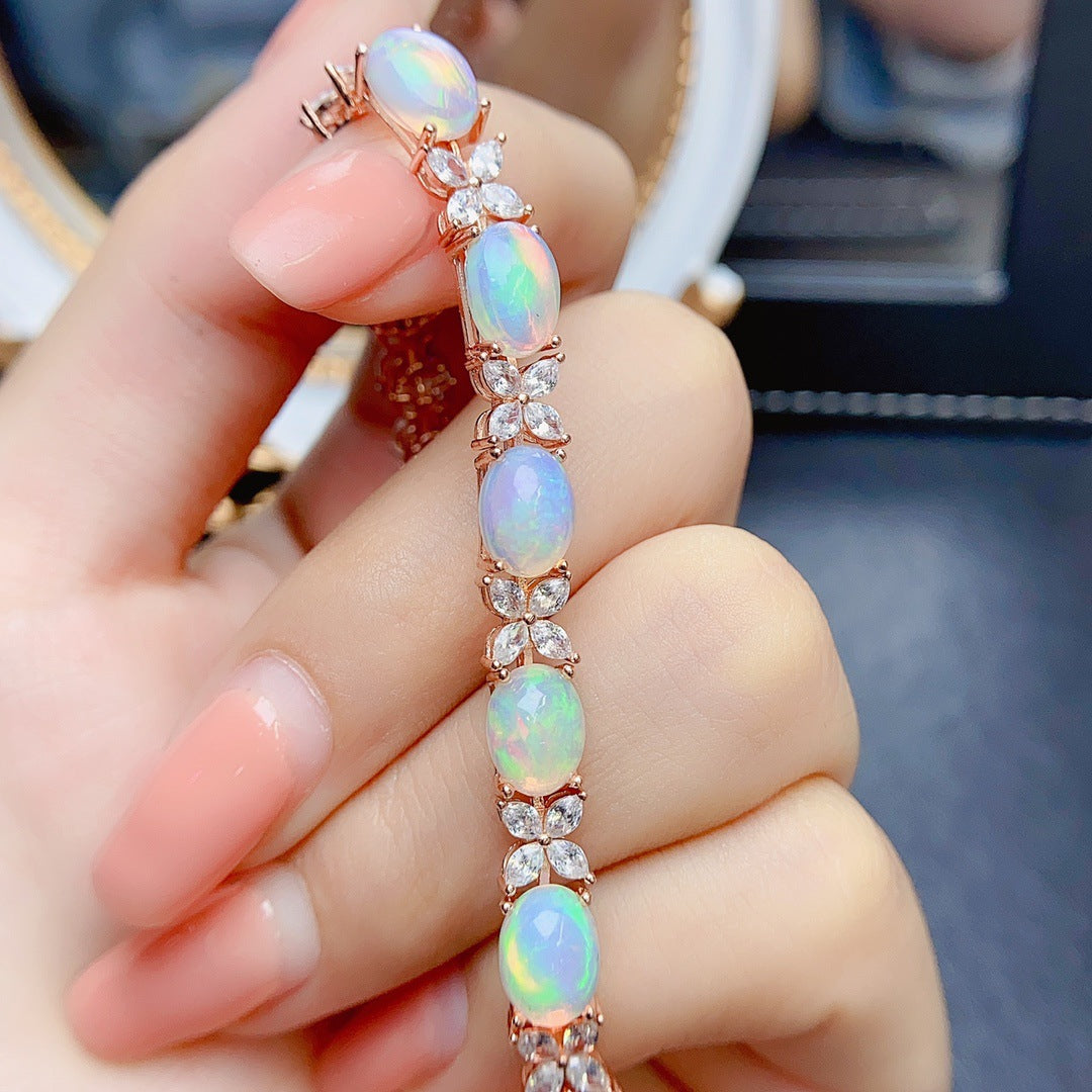 Natural Opal Bracelet Set in S925 Sterling Silver 6*8mm