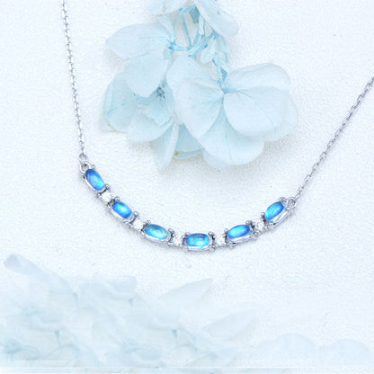 Natural Moonstone Pendant Necklace, S925 Silver Plated with Platinum