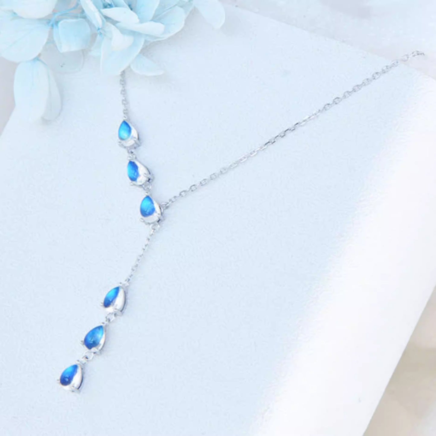 Natural Moonstone Pendant Necklace, S925 Silver Plated with Platinum