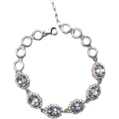 Natural Aquamarine Bracelet, S925 Sterling Silver Setting