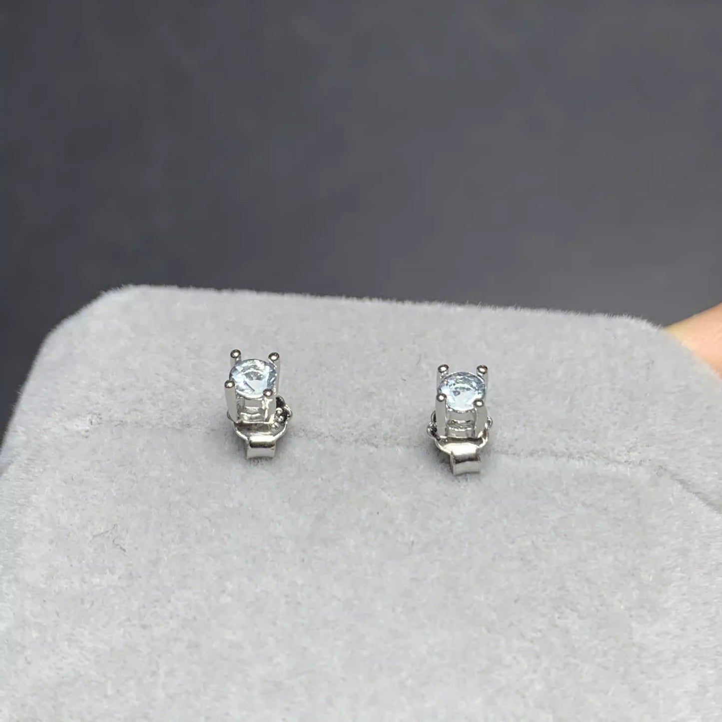 Natural Aquamarine Stud Earrings, 925 Silver Plated with Platinum