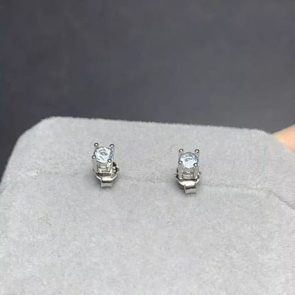 Natural Aquamarine Stud Earrings, 925 Silver Plated with Platinum