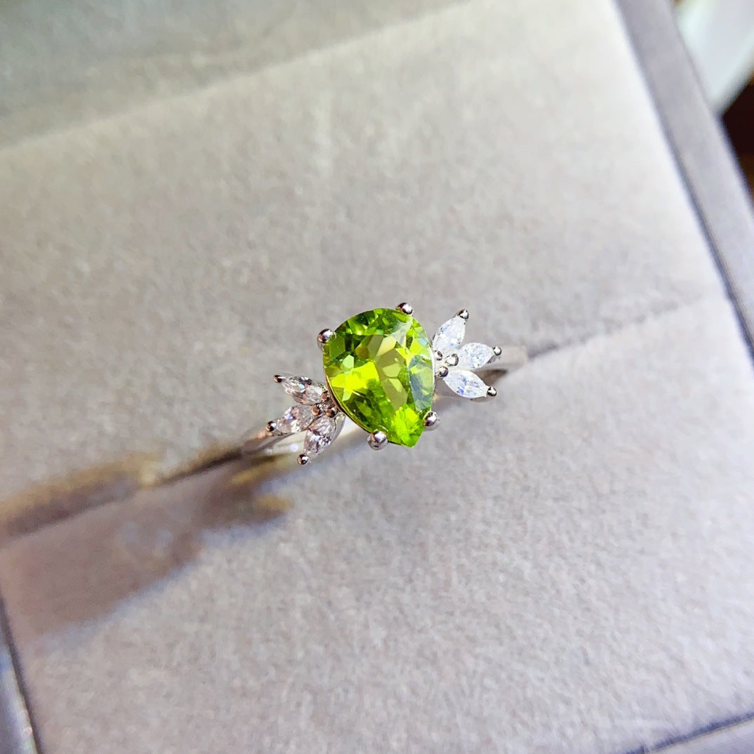 Natural Peridot Ring for Women, S925 Sterling Silver Setting, Main Stone 6*8mm