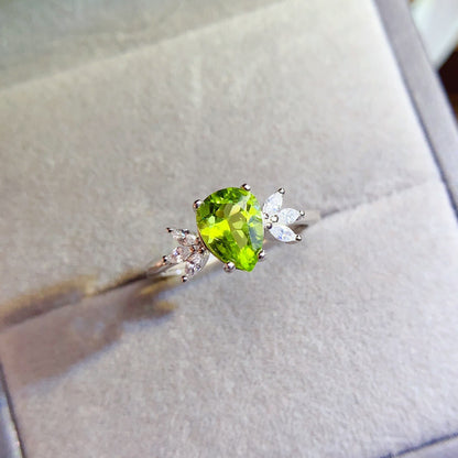 Natural Peridot Ring for Women, S925 Sterling Silver Setting, Main Stone 6*8mm