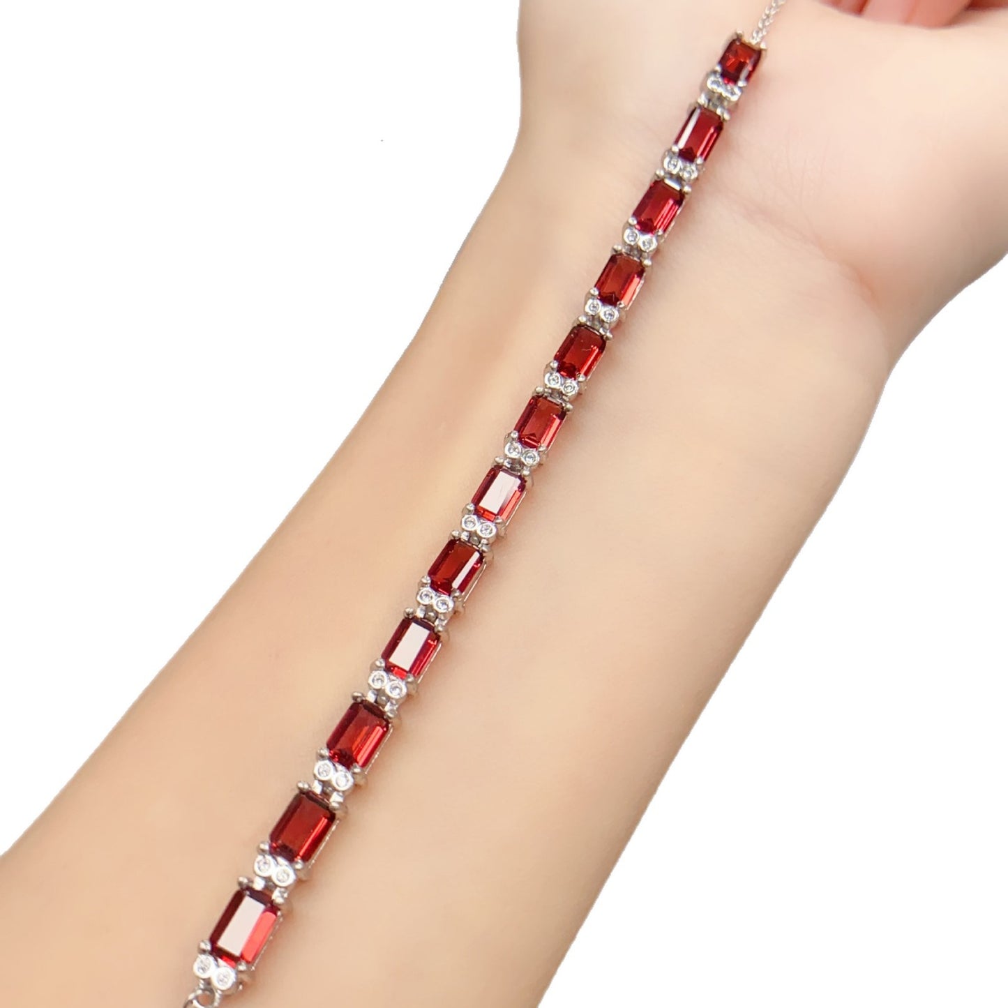 Bracelet Grenat Naturel, Plaqué Argent S925 et Platine