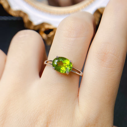 Natural Peridot Ring for Women, S925 Sterling Silver Setting, Main Stone 7*9mm