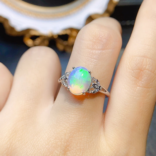 Natural White Opal Ring S925 Silver Setting, Main Stone 8*10mm