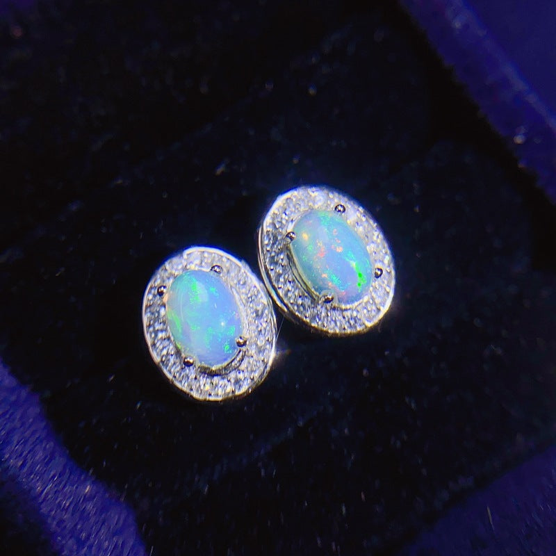Natural Opal Earrings Set in S925 Silver, Main Stone 4*6mm